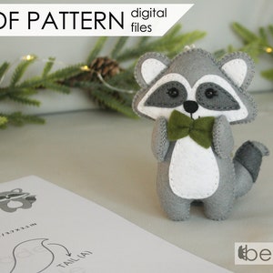 Felt raccoon ornament - PDF PATTERN - Christmas tree raccoon pattern, baby mobile woodland ornament, forest animals, easy sewing crafts