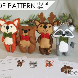 Woodland felt animal ornaments - PDF PATTERN - kids crafts, easy diy project, felt sewing template for baby mobile