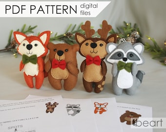 Woodland felt animal ornaments - PDF PATTERN - kids crafts, easy diy project, felt sewing template for baby mobile