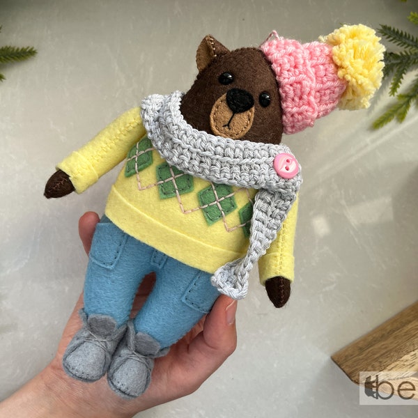 Pastel Chrirstmas tree ornament - pink Christmas decoration, felt bear, cute nursery decor, danish pastels home