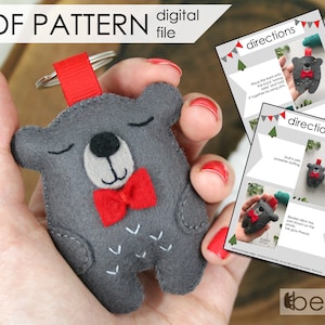 Bear keychain - easy PDF PATTERN - tutorial step by step - real photos - decoration - diy crafts - sewing felt pattern-felt animal template