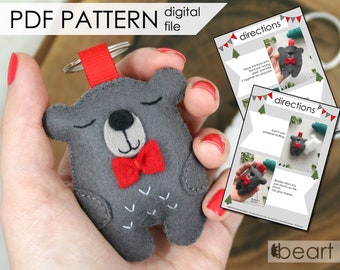 Bear keychain - easy PDF PATTERN - tutorial step by step - real photos - decoration - diy crafts - sewing felt pattern-felt animal template