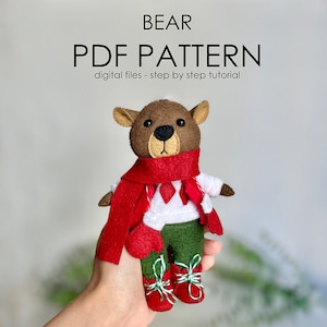 Bear felt ornament - PDF PATTERNS - easy felt crafts, holiday crafts tutorial, simple felt projects, forest animal patterns, step by step