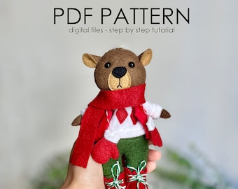 Bear felt ornament - PDF PATTERNS - easy felt crafts, holiday crafts tutorial, simple felt projects, forest animal patterns, step by step