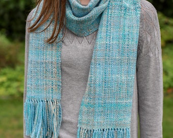 Merino silk scarf hand-spun and hand-woven / handspun & handwoven scarf wrap / tube scarf / wool / scarf wool / weaving cowl - blue