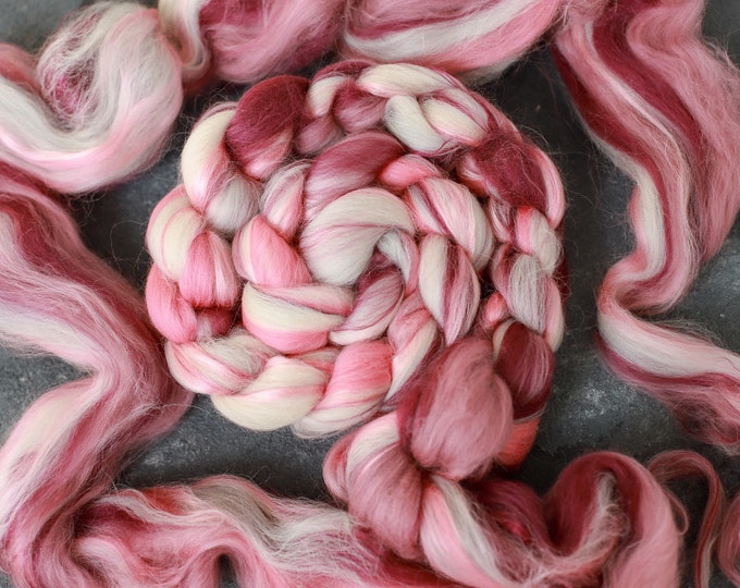 Roving Merino Wool Top Blends for spinning and felting / Merino combed top for spinning and felting, pink red