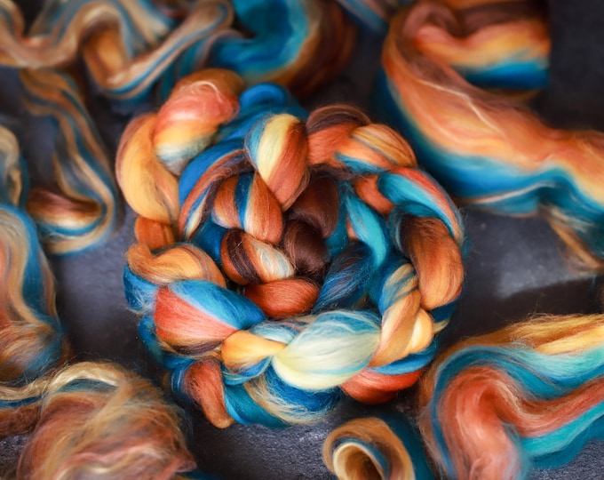 Roving / Merino Wool Tops / Blends wool for spinning and felting / Handblended Wool / Hand-pulled wool / sunset canyon