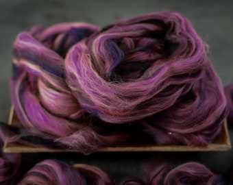 Sample Silk merino wool roving / hand combed top / for spinning and felting / ametist