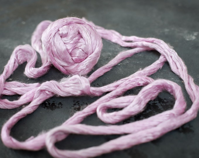 Mulberry silk hand-dyed / for spinning and felting / hand dyed mulberry silk tops / delicate pink