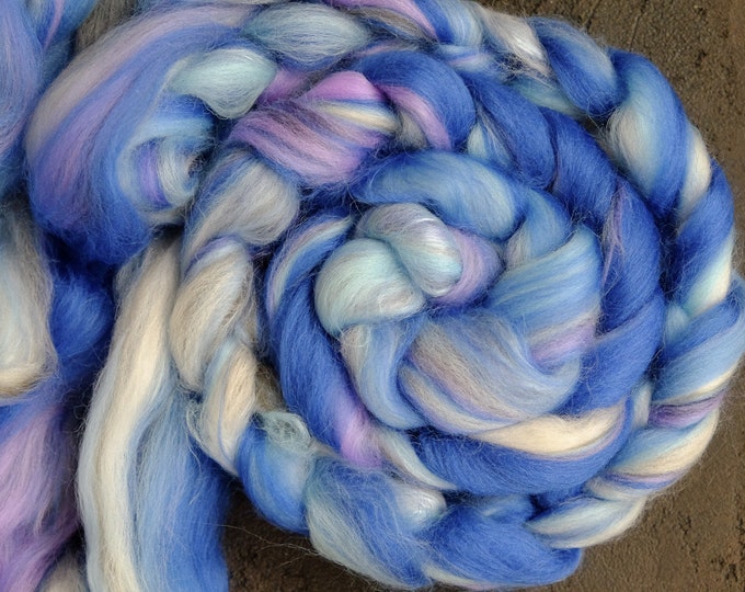 Silk Wool Roving / combed top / for spinning and felting blue