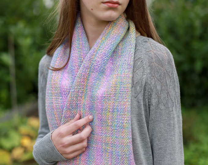 Merino silk scarf hand-spun and hand-woven / handspun & handwoven scarf wrap / tube scarf / scarf wool / weaving cowl - rainbow