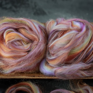 Sample Silk merino wool roving / hand combed top / for spinning and felting / autumn sunset