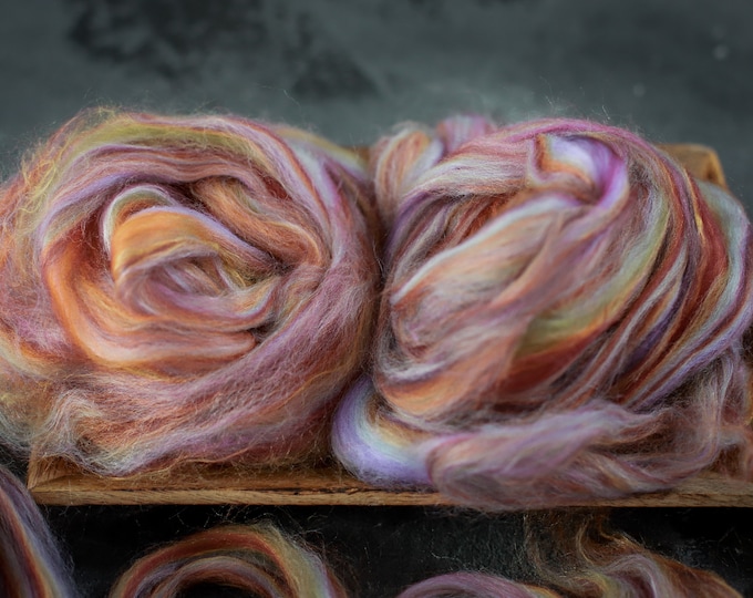 Sample Silk merino wool roving / hand combed top / for spinning and felting / autumn sunset