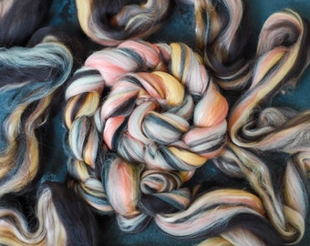 Roving Merino Wool Top Blends for spinning and felting / Merino combed top for spinning and felting, petrol mustard pink