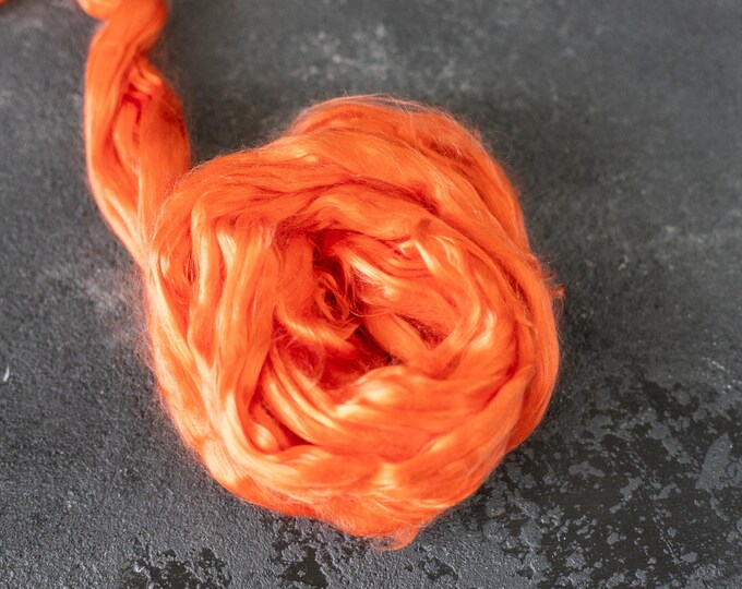 Mulberry silk orange / for spinning and felting / mulberry silk tops