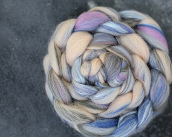 Silk Wool Roving / hand combed top / for spinning and felting / gray blue