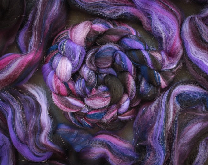 Space / Sparkle Merino Wool / stellina Top Blends for spinning and felting / Merino combed yarn for spinning and felting with glitter, Space