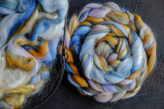 Roving Merino Wool Silk Tops Blends wool for spinning and felting Handblended Wool Hand-drawn wool Comb