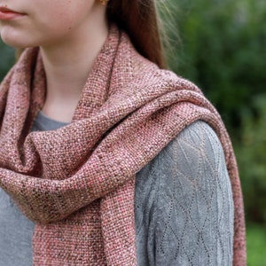Merino silk scarf hand-spun and hand-woven / handspun & handwoven scarf wrap / tube scarf / scarf wool / weaving cowl pink-brown image 3