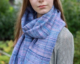 Merino silk scarf hand-spun and hand-woven / handspun & handwoven scarf wrap / tube scarf / wool / scarf wool / weaving cowl - blue