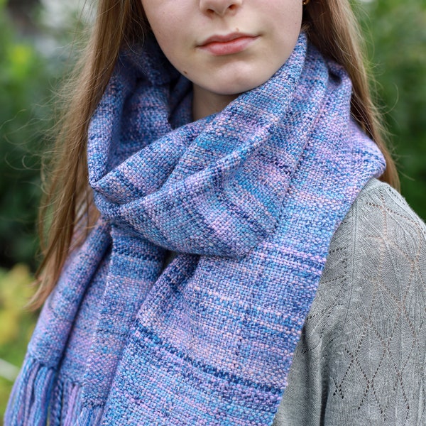 Merino silk scarf hand-spun and hand-woven / handspun & handwoven scarf wrap / tube scarf / wool / scarf wool / weaving cowl - blue