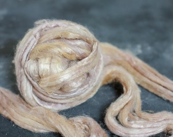 Tussa silk hand dyed / for spinning and felting / hand dyed tussa silk tops / cream