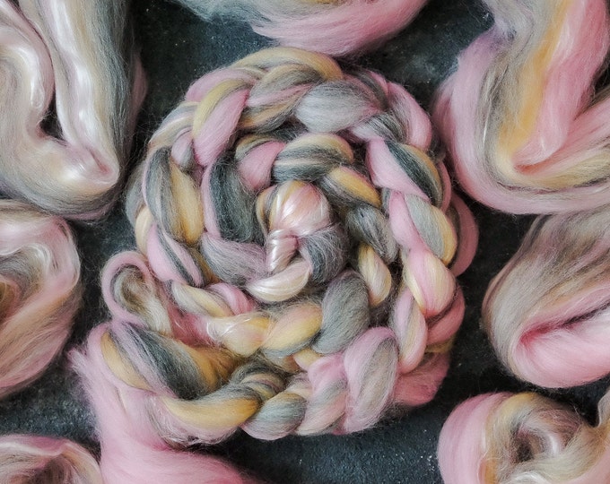 Silk Merino Wool Roving / hand combed top / spinning fibers / felting fibres