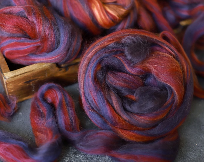 Sample Silk merino wool roving / hand combed top / for spinning and felting