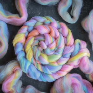 Rainbow merino wool & silk roving / hand combed top / for spinning and felting