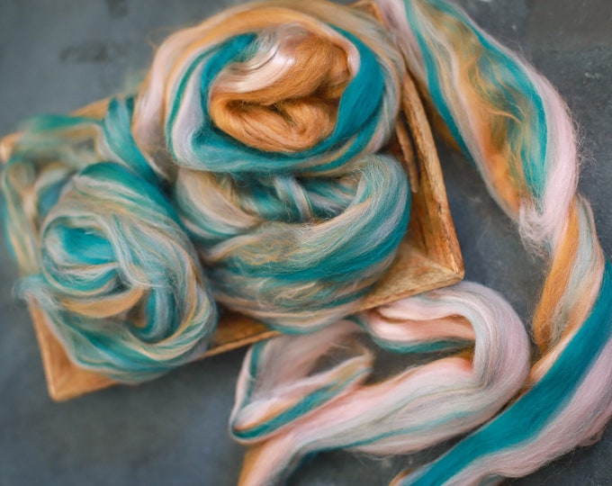 Sample combed top Roving / Merino Tencel Silk Wool Tops / Blends wool for spinning and felting / Hand drawn wool