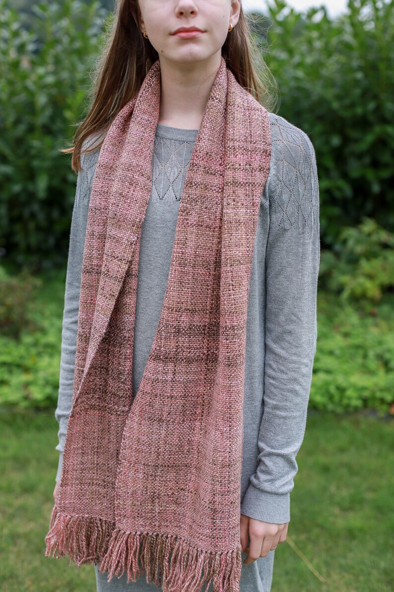 Merino silk scarf hand-spun and hand-woven / handspun & handwoven scarf wrap / tube scarf / scarf wool / weaving cowl pink-brown image 6