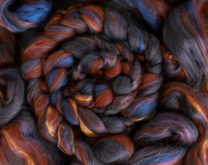 Silk merino wool roving / hand combed top / for spinning and felting /