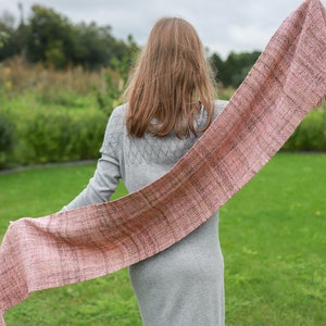 Merino silk scarf hand-spun and hand-woven / handspun & handwoven scarf wrap / tube scarf / scarf wool / weaving cowl pink-brown image 4