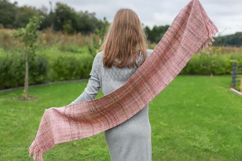 Merino silk scarf hand-spun and hand-woven / handspun & handwoven scarf wrap / tube scarf / scarf wool / weaving cowl pink-brown image 4