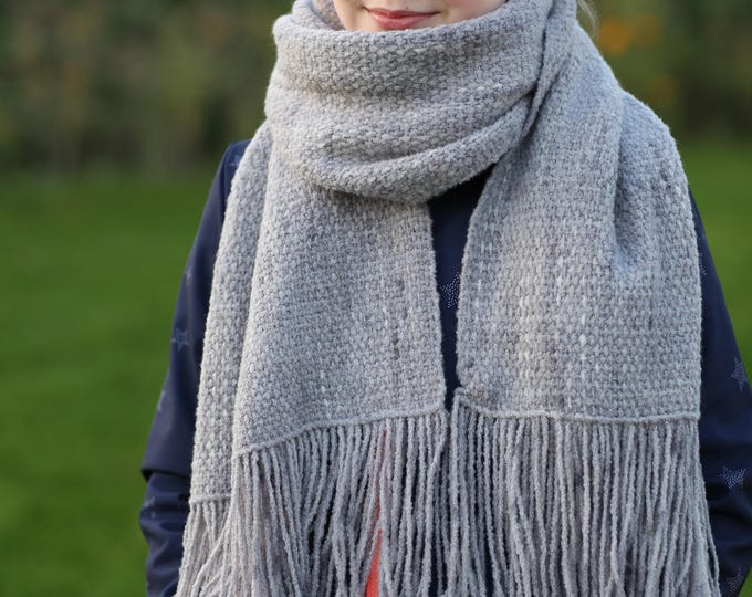 Merino silk scarf hand-dyed and handwoven / handdyed & handwoven Scarf wrap / tube scarf / wool / Scarf wool / weaving cowl / grey