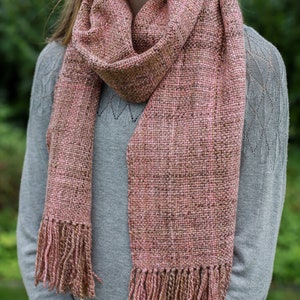 Merino silk scarf hand-spun and hand-woven / handspun & handwoven scarf wrap / tube scarf / scarf wool / weaving cowl pink-brown image 5