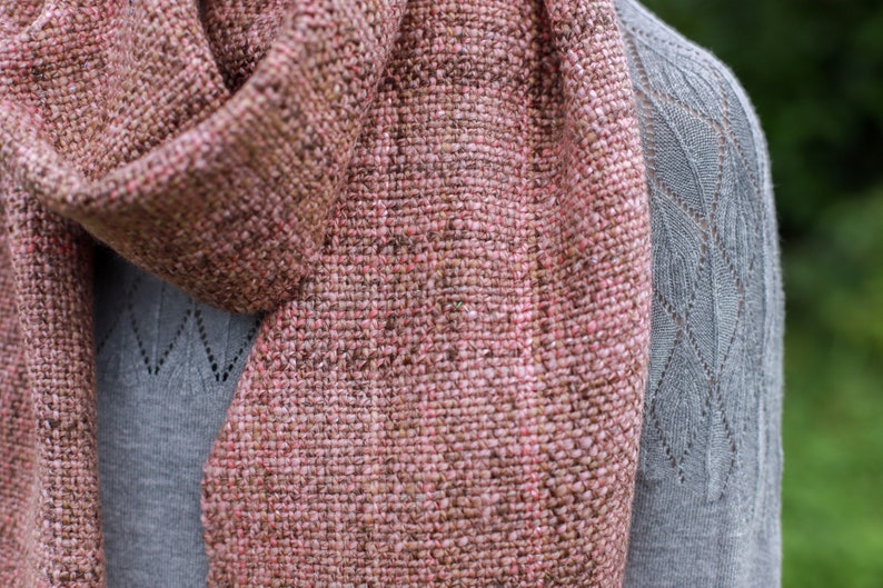 Merino silk scarf hand-spun and hand-woven / handspun & handwoven scarf wrap / tube scarf / scarf wool / weaving cowl pink-brown image 7