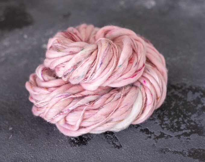 Art Yarn handspun , Handspun effect yarn Merino wool slub thick and thin, with sari silk