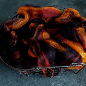 Silk merino wool roving / hand combed top / for spinning and felting / burning coals image 3