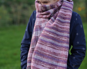 Handwoven Scarf, Loop, Scarf handwoven, tube scarf purple wool Scarf weaving cowl