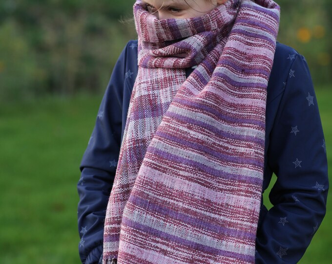 Handwoven Scarf, Loop, Scarf handwoven, tube scarf purple wool Scarf weaving cowl