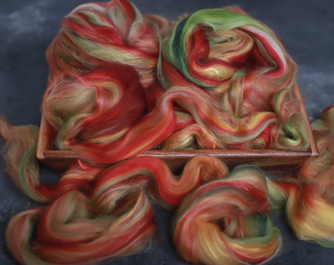 Sample Silk merino wool roving / hand combed top / for spinning and felting / autumn