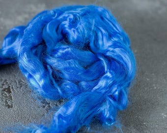 Viscose combed yarn fairy hair fibers for spinning and felting / doll hair / felting wool vegan royal blue