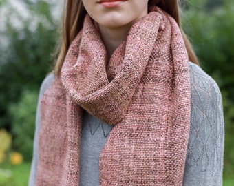 Merino silk scarf hand-spun and hand-woven / handspun & handwoven scarf wrap / tube scarf / scarf wool / weaving cowl - pink-brown