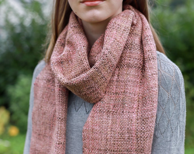 Merino silk scarf handspun and handwoven / handspun & handwoven Scarf wrap / tube scarf / Scarf wool / weaving cowl - pink-brown