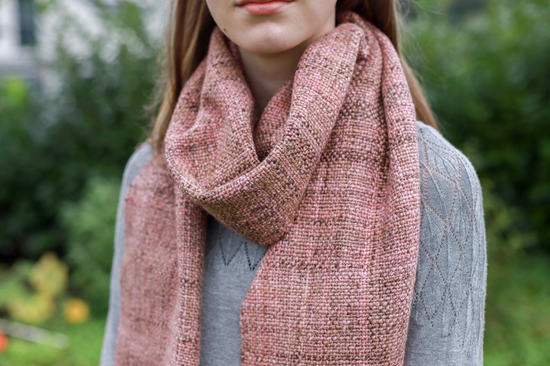 Merino silk scarf hand-spun and hand-woven / handspun & handwoven scarf wrap / tube scarf / scarf wool / weaving cowl pink-brown image 1
