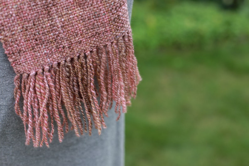 Merino silk scarf hand-spun and hand-woven / handspun & handwoven scarf wrap / tube scarf / scarf wool / weaving cowl pink-brown image 2