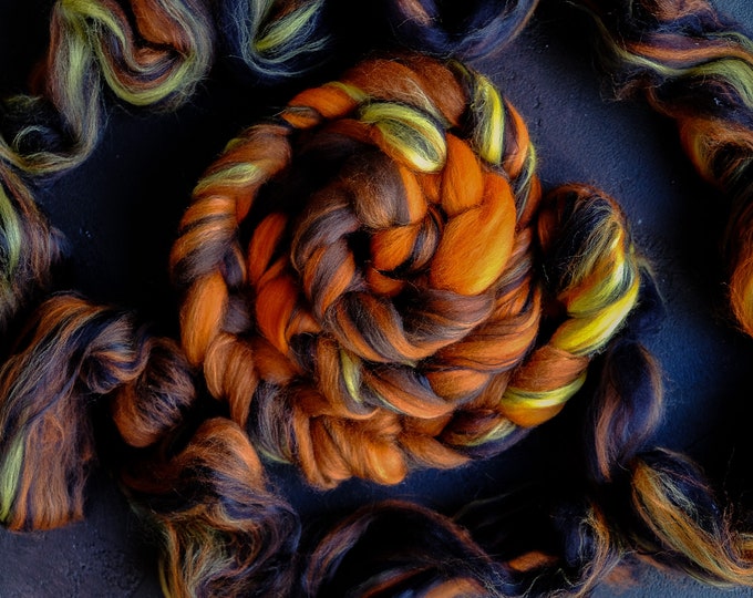 Silk merino wool roving / hand combed top / for spinning and felting 31