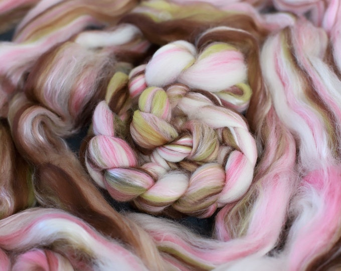 Silk Wool Roving / hand combed top / spinning fiber / felting fibers