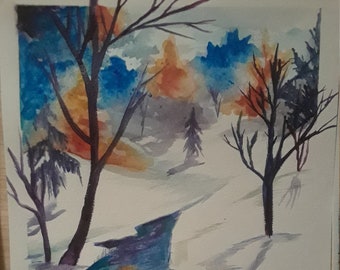 ORIGINAL Winter Watercolor Landscape